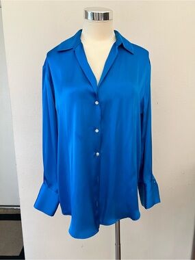Zara Electric Blue Satin Button-Down Shirt